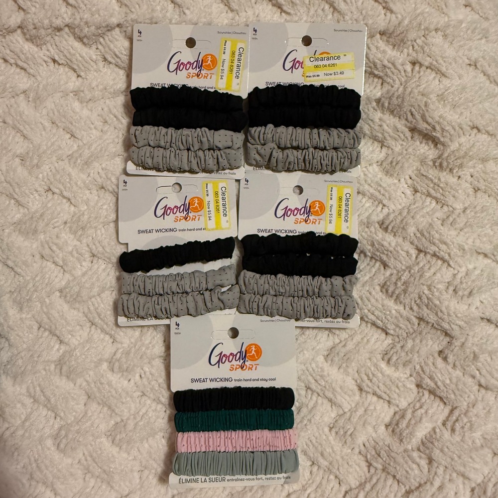 Goody Sport Sweat Wicking Hair Scrunchies Lot of 5 Packs 20 Total Hair Ties NWT